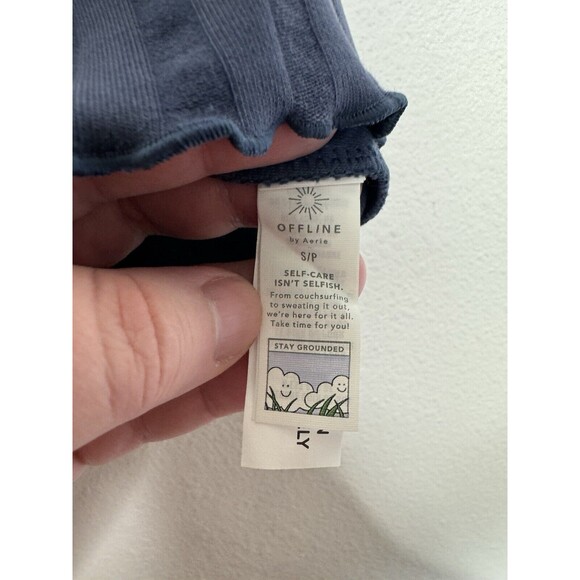 Aerie OFFLINE Small OG Groove Crop Top Blue Short Sleeve Lettuce Trim Ribbed NWT - Picture 8 of 12